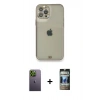 MARSİLYAN™- iPhone 12 Pro Kılıf Eksen Minimal Koleksiyonu - Siyah 34D Hayalet Izgaralı Cam + Yeşil Neon Fosforlu Kamera Lens