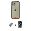 MARSİLYAN™- iPhone 12 Pro Kılıf Eksen Minimal Koleksiyonu - Siyah 360 Mat Full Body Arka Koruyucu + Mavi Metal Kamera Lens Koruma Cam
