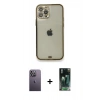 MARSİLYAN™- iPhone 12 Pro Kılıf Eksen Minimal Koleksiyonu - Siyah 360 Mat Full Body Arka Koruyucu + Neon Fosforlu Kamera Lens - BZ