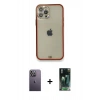 MARSİLYAN™- iPhone 12 Pro Kılıf Eksen Minimal Koleksiyonu - Siyah 360 Mat Full Body Arka Koruyucu + Neon Fosforlu Kamera Lens - BZ