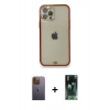 MARSİLYAN™- iPhone 12 Pro Kılıf Eksen Minimal Koleksiyonu - Siyah 360 Mat Full Body Arka Koruyucu + Neon Fosforlu Kamera Lens - SI