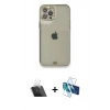 MARSİLYAN™- iPhone 12 Pro Kılıf Eksen Minimal Koleksiyonu - Siyah 3D Antistatik Cam Ekran Koruyucu + Kamera Lens Koruma Cam - SF
