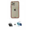 MARSİLYAN™- iPhone 12 Pro Kılıf Eksen Minimal Koleksiyonu - Siyah 3D Antistatik Cam Ekran Koruyucu + Kamera Lens Koruma Cam - SF