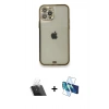 MARSİLYAN™- iPhone 12 Pro Kılıf Eksen Minimal Koleksiyonu - Siyah 3D Antistatik Cam Ekran Koruyucu + Kamera Lens Koruma Cam - SF