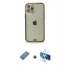 MARSİLYAN™- iPhone 12 Pro Kılıf Eksen Minimal Koleksiyonu - Siyah 3D Antistatik Cam Ekran Koruyucu + Metal Kamera Lens Koruma Cam - GS