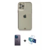 MARSİLYAN™- iPhone 12 Pro Kılıf Eksen Minimal Koleksiyonu - Siyah 3D Antistatik Cam Ekran Koruyucu + Neon Fosforlu Kamera Lens - MI
