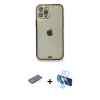 MARSİLYAN™- iPhone 12 Pro Kılıf Eksen Minimal Koleksiyonu - Siyah 3D Antistatik Cam Ekran Koruyucu + Renkli Kamera Lens Koruma Cam - YL