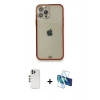 MARSİLYAN™- iPhone 12 Pro Kılıf Eksen Minimal Koleksiyonu - Siyah 3D Antistatik Cam Ekran Koruyucu + Shine Kamera Lens - GS