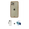 MARSİLYAN™- iPhone 12 Pro Kılıf Eksen Minimal Koleksiyonu - Siyah 3D Antistatik Cam Ekran Koruyucu + Shine Kamera Lens - GS
