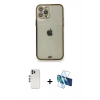 MARSİLYAN™- iPhone 12 Pro Kılıf Eksen Minimal Koleksiyonu - Siyah 3D Antistatik Cam Ekran Koruyucu + Shine Kamera Lens - GS