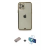 MARSİLYAN™- iPhone 12 Pro Kılıf Eksen Minimal Koleksiyonu - Siyah 3D Antistatik Cam Ekran Koruyucu + Shine Kamera Lens Koruma Cam - SABE