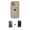 MARSİLYAN™- iPhone 12 Pro Kılıf Eksen Minimal Koleksiyonu - Siyah 3D Antistatik Hayalet Cam Ekran Koruyucu + Beyaz Neon Fosforlu Kamera Lens