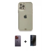 MARSİLYAN™- iPhone 12 Pro Kılıf Eksen Minimal Koleksiyonu - Siyah 3D Antistatik Hayalet Cam Ekran Koruyucu + Neon Fosforlu Kamera Lens - TU
