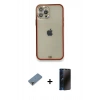 MARSİLYAN™- iPhone 12 Pro Kılıf Eksen Minimal Koleksiyonu - Siyah 3D Antistatik Hayalet Cam Ekran Koruyucu + Metal Kamera Lens Koruma Cam - MR