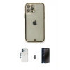 MARSİLYAN™- iPhone 12 Pro Kılıf Eksen Minimal Koleksiyonu - Siyah 3D Antistatik Hayalet Cam Ekran Koruyucu + Shine Kamera Lens - MI