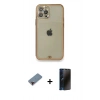 MARSİLYAN™- iPhone 12 Pro Kılıf Eksen Minimal Koleksiyonu - Siyah 3D Antistatik Hayalet Cam Ekran Koruyucu + Metal Kamera Lens Koruma Cam - KI