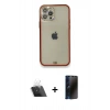 MARSİLYAN™- iPhone 12 Pro Kılıf Eksen Minimal Koleksiyonu - Siyah 3D Antistatik Hayalet Cam Ekran Koruyucu + Şeffaf Kamera Lens Koruma Cam