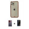 MARSİLYAN™- iPhone 12 Pro Kılıf Eksen Minimal Koleksiyonu - Siyah 3D Antistatik Hayalet Cam Ekran Koruyucu + Neon Fosforlu Kamera Lens - TU