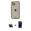 MARSİLYAN™- iPhone 12 Pro Kılıf Eksen Minimal Koleksiyonu - Siyah 3D Antistatik Hayalet Cam Ekran Koruyucu + Kamera Lens Koruma Cam - SF