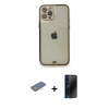 MARSİLYAN™- iPhone 12 Pro Kılıf Eksen Minimal Koleksiyonu - Siyah 3D Antistatik Hayalet Cam Ekran Koruyucu + Renkli Kamera Lens Koruma Cam - SI