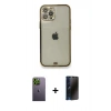 MARSİLYAN™- iPhone 12 Pro Kılıf Eksen Minimal Koleksiyonu - Siyah 3D Antistatik Hayalet Cam Ekran Koruyucu + Neon Fosforlu Kamera Lens - YL