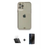 MARSİLYAN™- iPhone 12 Pro Kılıf Eksen Minimal Koleksiyonu - Siyah 3D Antistatik Hayalet Cam Ekran Koruyucu + Şeffaf Kamera Lens Koruma Cam