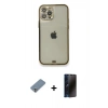 MARSİLYAN™- iPhone 12 Pro Kılıf Eksen Minimal Koleksiyonu - Siyah 3D Antistatik Hayalet Cam Ekran Koruyucu + Metal Kamera Lens Koruma Cam - GS
