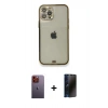 MARSİLYAN™- iPhone 12 Pro Kılıf Eksen Minimal Koleksiyonu - Siyah 3D Antistatik Hayalet Cam Ekran Koruyucu + Neon Fosforlu Kamera Lens - TU