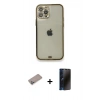 MARSİLYAN™- iPhone 12 Pro Kılıf Eksen Minimal Koleksiyonu - Siyah 3D Antistatik Hayalet Cam Ekran Koruyucu + Sierra Blue Shine Kamera Lens Koruma Cam