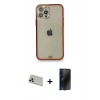 MARSİLYAN™- iPhone 12 Pro Kılıf Eksen Minimal Koleksiyonu - Siyah 3D Antistatik Hayalet Cam Ekran Koruyucu + Rainbow Kamera Lens Koruma Cam - GD