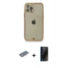 MARSİLYAN™- iPhone 12 Pro Kılıf Eksen Minimal Koleksiyonu - Siyah 3D Antistatik Hayalet Cam Ekran Koruyucu + Renkli Kamera Lens Koruma Cam - SI