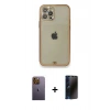 MARSİLYAN™- iPhone 12 Pro Kılıf Eksen Minimal Koleksiyonu - Siyah 3D Antistatik Hayalet Cam Ekran Koruyucu + Neon Fosforlu Kamera Lens - SI