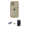 MARSİLYAN™- iPhone 12 Pro Kılıf Eksen Minimal Koleksiyonu - Siyah 3D Antistatik Hayalet Cam Ekran Koruyucu + Renkli Kamera Lens Koruma Cam - PE