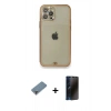 MARSİLYAN™- iPhone 12 Pro Kılıf Eksen Minimal Koleksiyonu - Siyah 3D Antistatik Hayalet Cam Ekran Koruyucu + Metal Kamera Lens Koruma Cam - MR