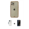 MARSİLYAN™- iPhone 12 Pro Kılıf Eksen Minimal Koleksiyonu - Siyah 3D Antistatik Hayalet Cam Ekran Koruyucu + Shine Kamera Lens - MI