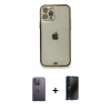 MARSİLYAN™- iPhone 12 Pro Kılıf Eksen Minimal Koleksiyonu - Siyah 3D Antistatik Hayalet Cam Ekran Koruyucu + Beyaz Neon Fosforlu Kamera Lens