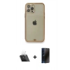 MARSİLYAN™- iPhone 12 Pro Kılıf Eksen Minimal Koleksiyonu - Siyah 3D Antistatik Hayalet Cam Ekran Koruyucu + Şeffaf Kamera Lens Koruma Cam