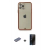 MARSİLYAN™- iPhone 12 Pro Kılıf Eksen Minimal Koleksiyonu - Siyah 3D Antistatik Hayalet Cam Ekran Koruyucu + Renkli Kamera Lens Koruma Cam - MI