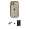MARSİLYAN™- iPhone 12 Pro Kılıf Eksen Minimal Koleksiyonu - Siyah 3D Antistatik Hayalet Cam Ekran Koruyucu + Sierra Blue Shine Kamera Lens Koruma Cam