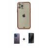 MARSİLYAN™- iPhone 12 Pro Kılıf Eksen Minimal Koleksiyonu - Siyah 3D Antistatik Hayalet Cam Ekran Koruyucu + Neon Fosforlu Kamera Lens - MI