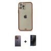 MARSİLYAN™- iPhone 12 Pro Kılıf Eksen Minimal Koleksiyonu - Siyah 3D Antistatik Hayalet Cam Ekran Koruyucu + Neon Fosforlu Kamera Lens - SI