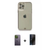 MARSİLYAN™- iPhone 12 Pro Kılıf Eksen Minimal Koleksiyonu - Siyah 3D Antistatik Hayalet Cam Ekran Koruyucu + Neon Fosforlu Kamera Lens - YL