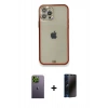 MARSİLYAN™- iPhone 12 Pro Kılıf Eksen Minimal Koleksiyonu - Siyah 3D Antistatik Hayalet Cam Ekran Koruyucu + Neon Fosforlu Kamera Lens - YL