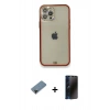 MARSİLYAN™- iPhone 12 Pro Kılıf Eksen Minimal Koleksiyonu - Siyah 3D Antistatik Hayalet Cam Ekran Koruyucu + Shine Kamera Lens Koruma Cam - SH