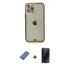 MARSİLYAN™- iPhone 12 Pro Kılıf Eksen Minimal Koleksiyonu - Siyah 3D Antistatik Hayalet Cam Ekran Koruyucu + Açık Yeşil Metal Kamera Lens Koruma Cam