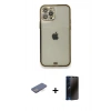 MARSİLYAN™- iPhone 12 Pro Kılıf Eksen Minimal Koleksiyonu - Siyah 3D Antistatik Hayalet Cam Ekran Koruyucu + Renkli Kamera Lens Koruma Cam - MI