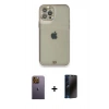 MARSİLYAN™- iPhone 12 Pro Kılıf Eksen Minimal Koleksiyonu - Siyah 3D Antistatik Hayalet Cam Ekran Koruyucu + Neon Fosforlu Kamera Lens - SI