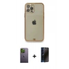 MARSİLYAN™- iPhone 12 Pro Kılıf Eksen Minimal Koleksiyonu - Siyah 3D Antistatik Hayalet Cam Ekran Koruyucu + Neon Fosforlu Kamera Lens - YL