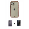 MARSİLYAN™- iPhone 12 Pro Kılıf Eksen Minimal Koleksiyonu - Siyah 3D Antistatik Hayalet Cam Ekran Koruyucu + Beyaz Neon Fosforlu Kamera Lens