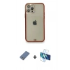MARSİLYAN™- iPhone 12 Pro Kılıf Eksen Minimal Koleksiyonu - Siyah 3D Antistatik Seramik Nano Ekran Koruyucu + Metal Kamera Lens Koruma Cam - AKYL